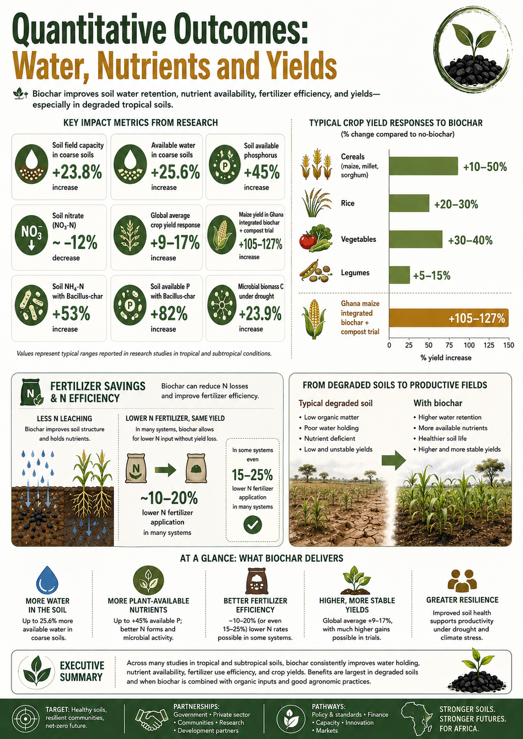 Biochar Quantitative Outcomes: Water, Nutrients, Yields